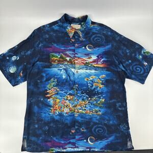 Vintage Reyn Spooner Shirt Men Large Robert Lyn Nelson Ocean Space Rayon Camp